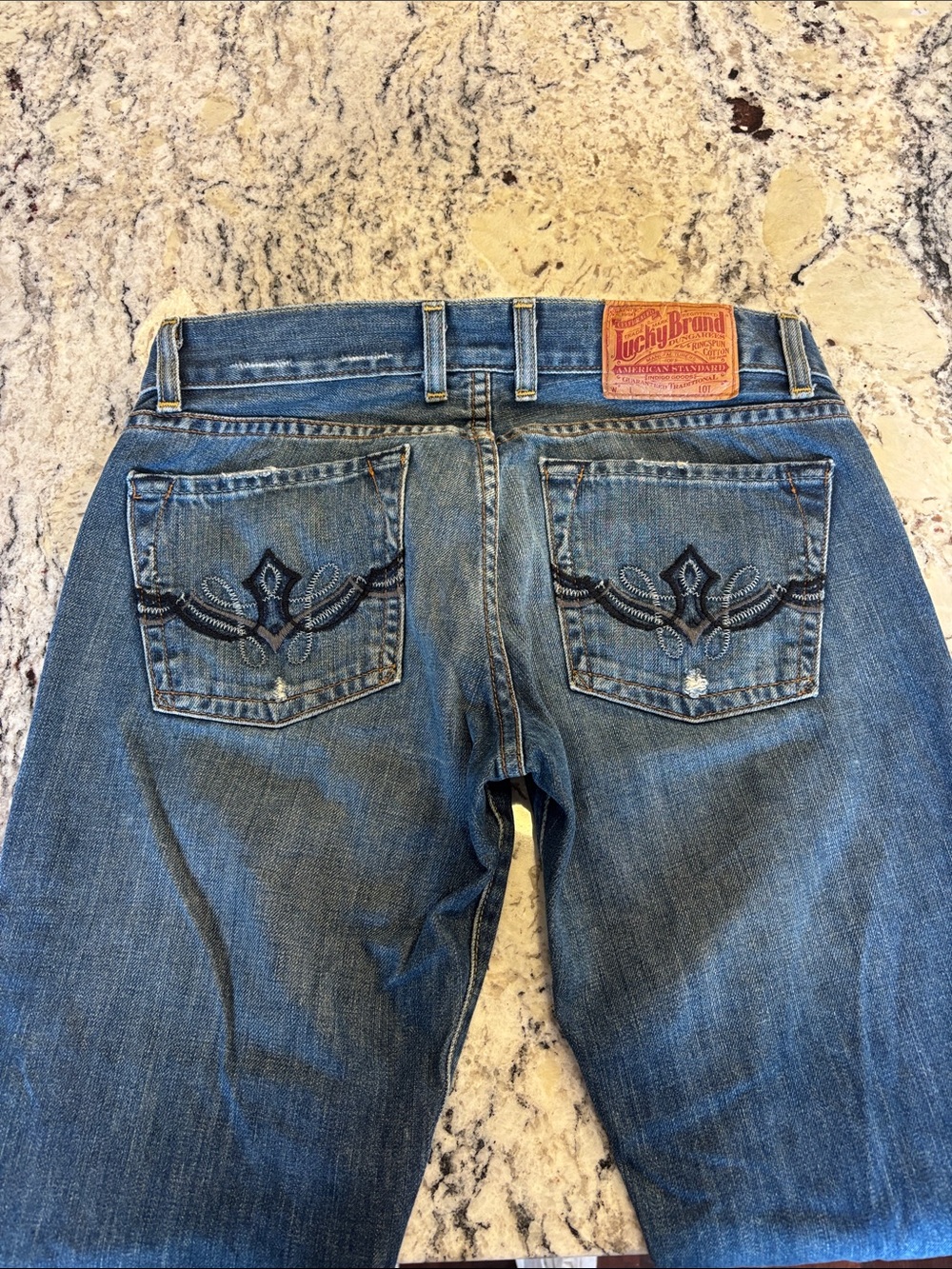 Lucky Brand Women’s  Distressed Blue Embroidered Back Pocket Jeans